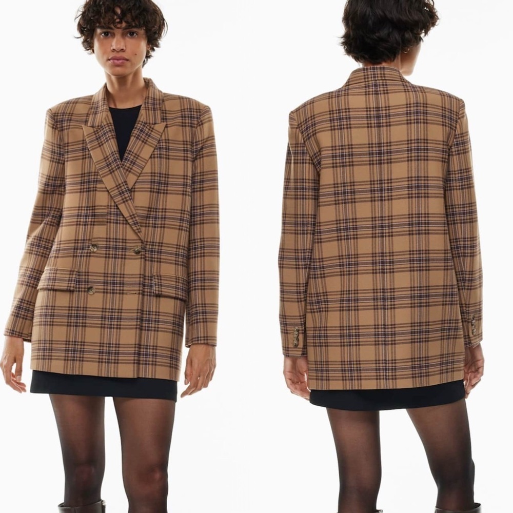 New Wilfred Aritzia Cherrelle Blazer Plaid Double-Breasted Check Preppy Chic